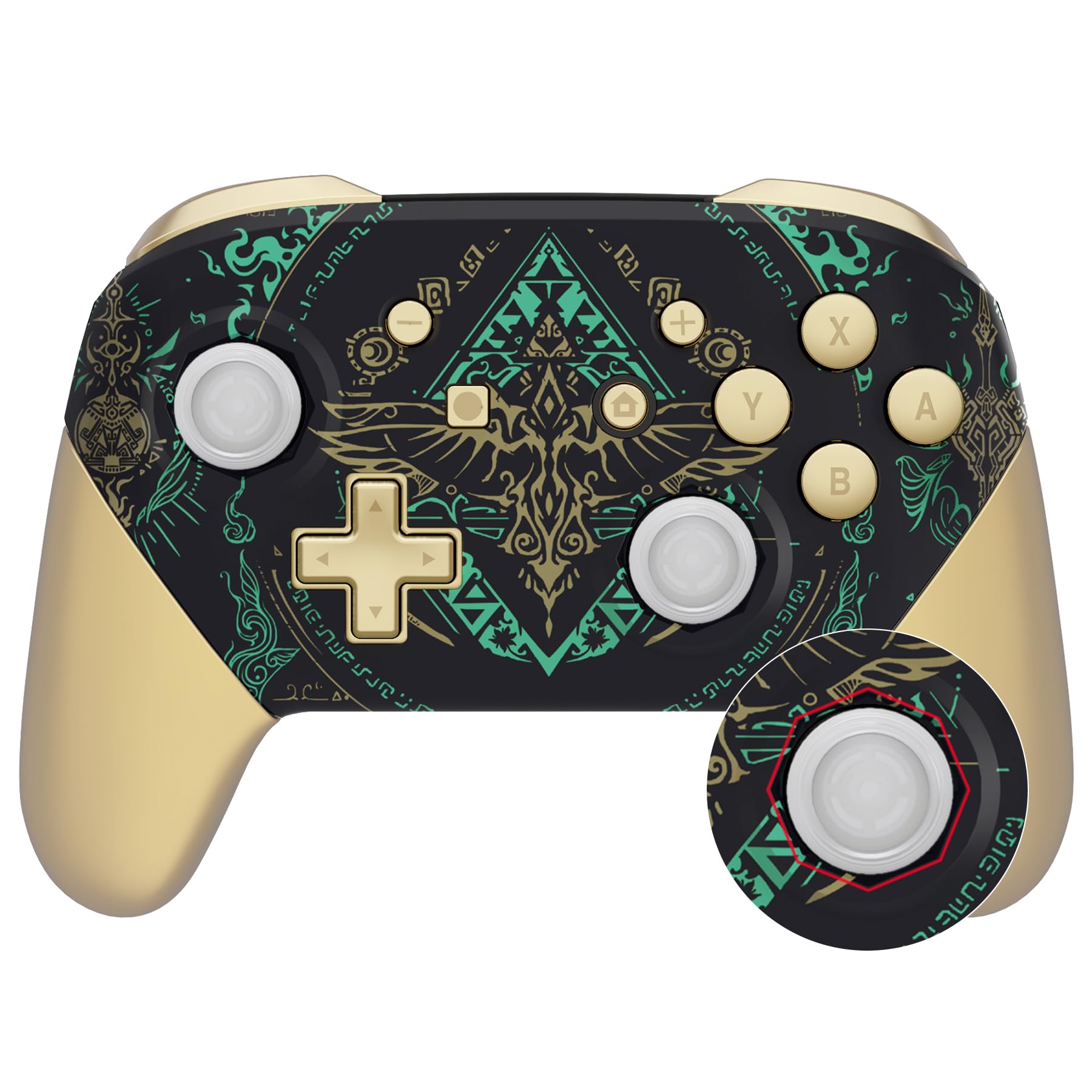eXtremeRate Faceplate Backplate Handles Cover, Glow in Dark - Totem of Kingdom Black Octagonal Gated Sticks Design DIY Replacement Grip Housing Shell for Nintendo Switch Pro Controller - No Controller