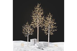 SOGUYI White Birch Tree with Lights Set of 3-4ft 6ft 8ft Christmas Decorations with 280 Warm White Lights, Twinkle Twig Tree for Indoor Outdoor Porch Home Holiday Decor
