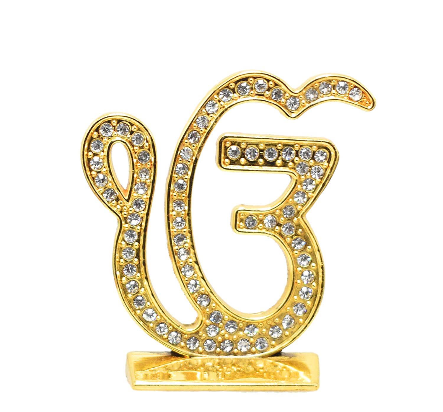 Target Store Sikh Religious Symbol EK Onkar Studded Idol | Ik Onkar Studded Gold Metal Statue for Car Dashboard | Mandir Murti | Temple Puja | Home Decor | Office Table Showpiece