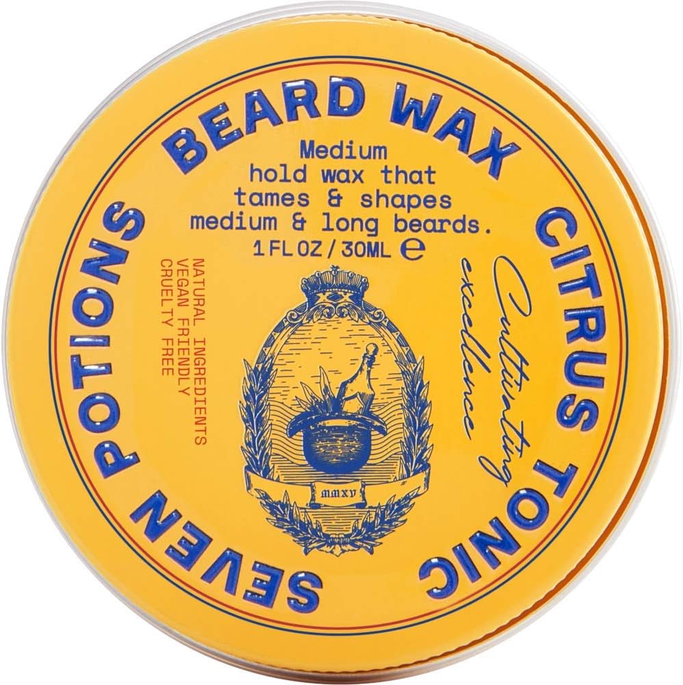 Seven Potions Beard Wax for Men — Medium Hold Styling Wax to Shape And Nourish Your Moustache and Beard — All-Natural, Organic, Cruelty Free — Citrus Tonic (30 ml)