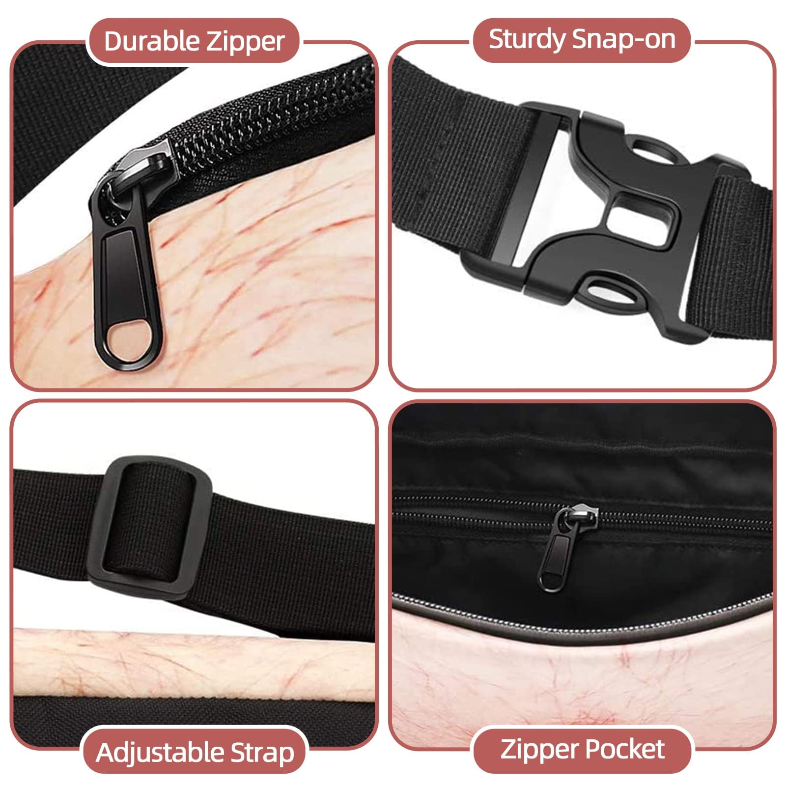 Bamomby Funny Gag Gifts White Elephant Gift Dad Belly Pack,Christmas Gag Gifts Exchange,Fake Belly 3D Waist Bag for Mom,Dad,Sister,Brother,Friends (Thin Hair)