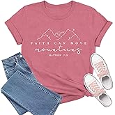 TIEEI Christian Shirts for Women Jesus T-Shirt Faith Can Move Mountains Tee Tops