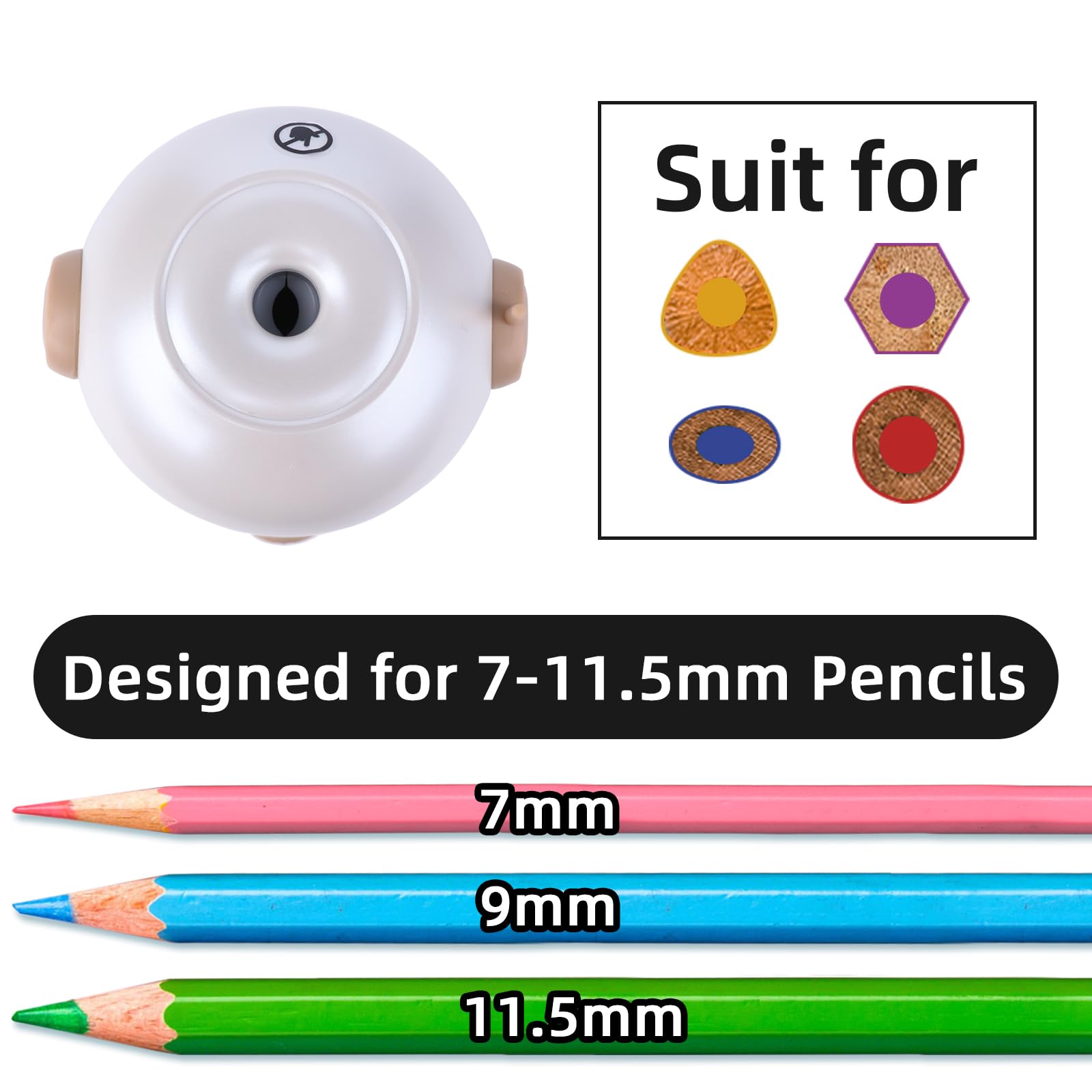 Rechargeable Electric Pencil Sharpener, Fully Automatic Pencil Sharpener for 7-11.5mm Pencils, Hands-Free Sharpener for Colored Pencils, Auto in&Out, Adjustable Pencil Nibs (Silver)