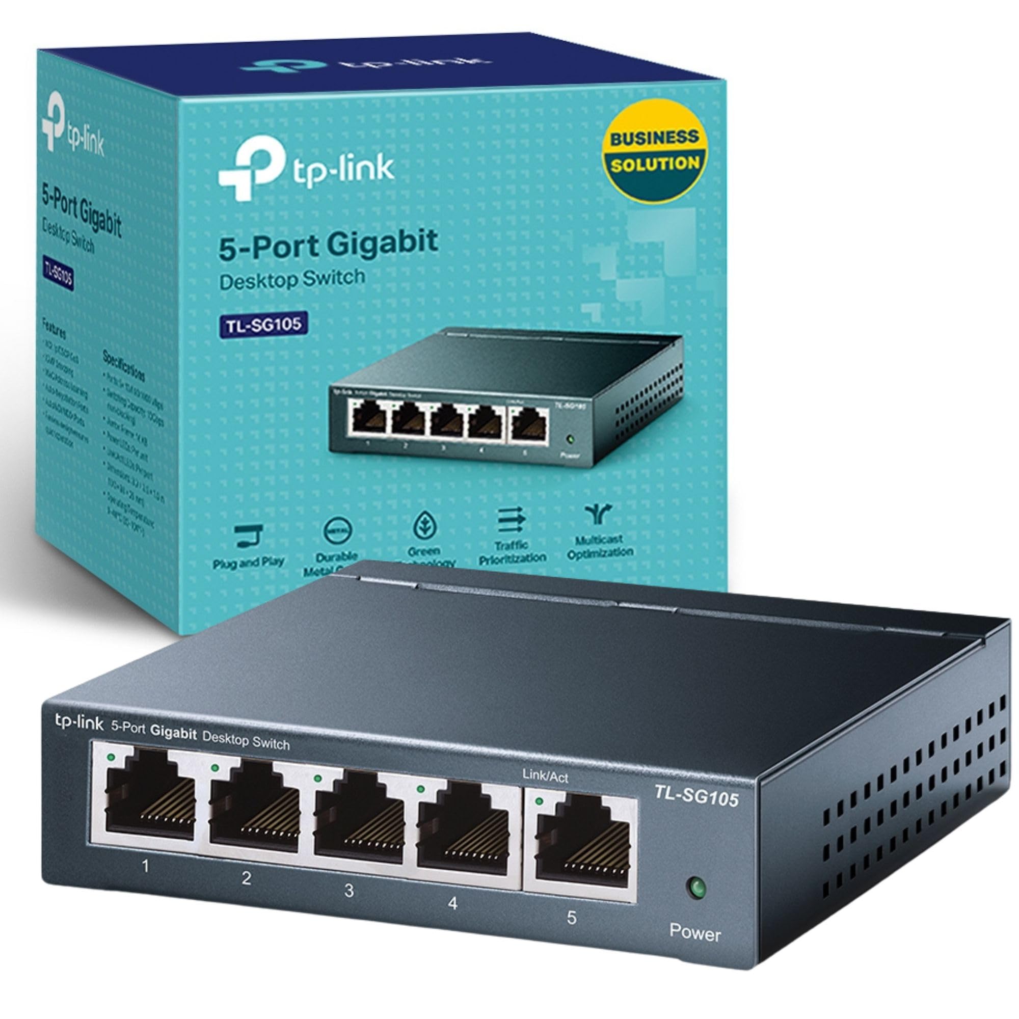 TP-Link TL-SG105 5-Port Gigabit Ethernet Splitter Switch, 5 RJ45 Metal Ports 10/100/1000 Mbps Network Switch, Desktop/Wall-Mount, IGMP Snooping, Extend Wired Network for Home Offices, Steel Case