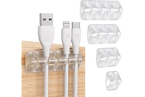 Syncwire Clear Cable Clips - Cord Holders - Self Adhesive Cable Management Organizer - Home, Office, Cubicle, Car, Nightstand, Desk Accessories - Gift Ideas Men, Women, Dad, Mom (5 Packs/15 Slots)
