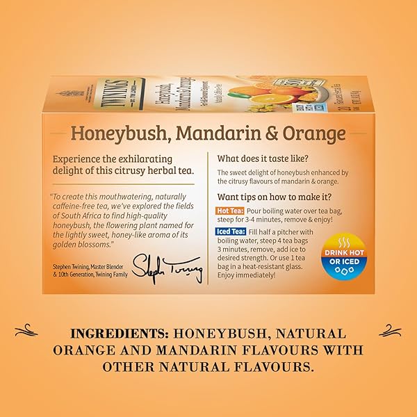 TWININGS HONEYBUSH MANDARIN & ORANGE HERBAL TEA – NATURALLY CAFFEINE-FREE TEA BAGS INDIVIDUALLY WRAPPED, 20 COUNT