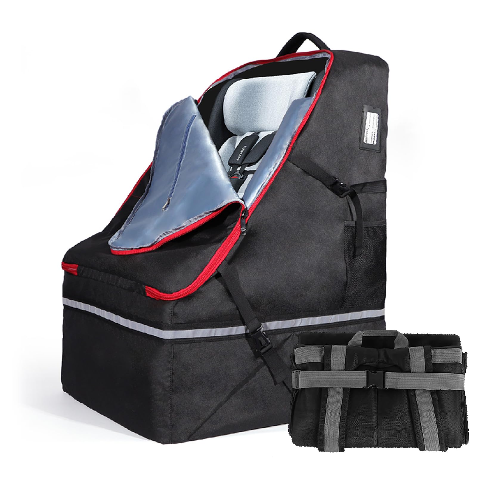 360° Padded Car Seat Travel Bag for Airplane, Waterproof Baby CarSeat Backpack for Air Travel, Universal Fit for Graco Chicco Britax Evenflo Cybex Maxi Cosi Peg Doona &Base 20