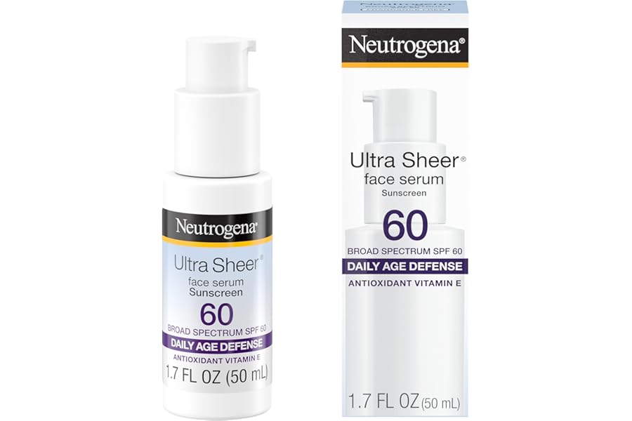 Neutrogena Ultra Sheer Face Sunscreen with Vitamin E & SPF 60, Sunscreen for Face with Broad Spectrum UVA/UVB Protection, Fragrance-Free, Oxybenzone-Free, Water-Resistant (80 minutes), 1.7 Fl Oz