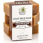 Southern Natural Goat Milk Soap Bar - Oatmeal Milk & Honey 3 Pack - For Dry Sensitive Skin. Natural, Handmade Soap For Men, W