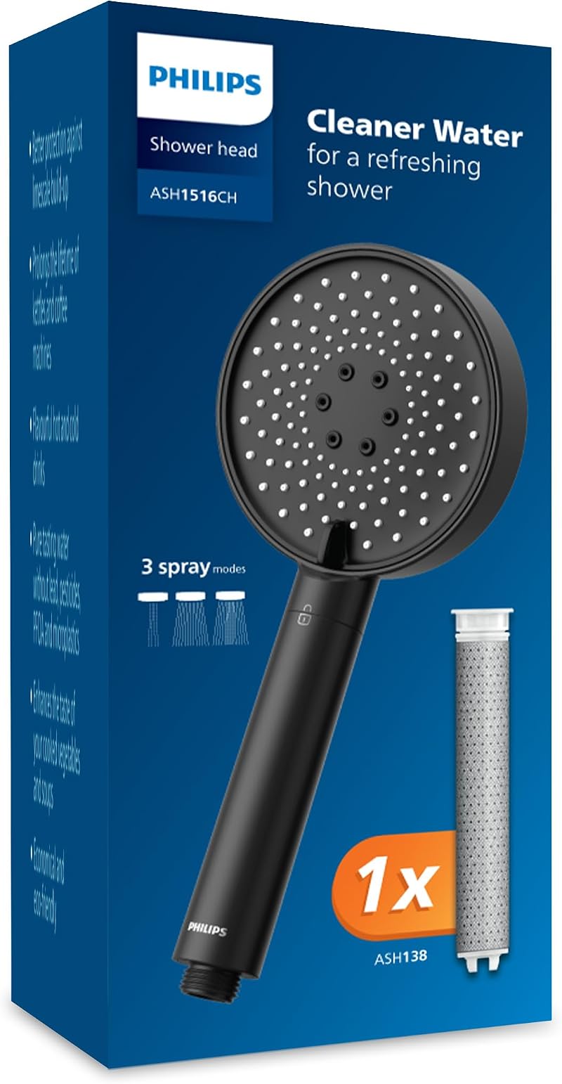 Philips Water Filtration Showerhead with 3 Modes Black, ASH138/10 Replacement