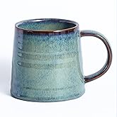 masoline Large Ceramic Coffee Mug, Handmade Pottery Mugs, Tea Cups with Big Handle for Office and Home, 15.5 oz, Dishwasher and Microwave Safe (Blue Green)