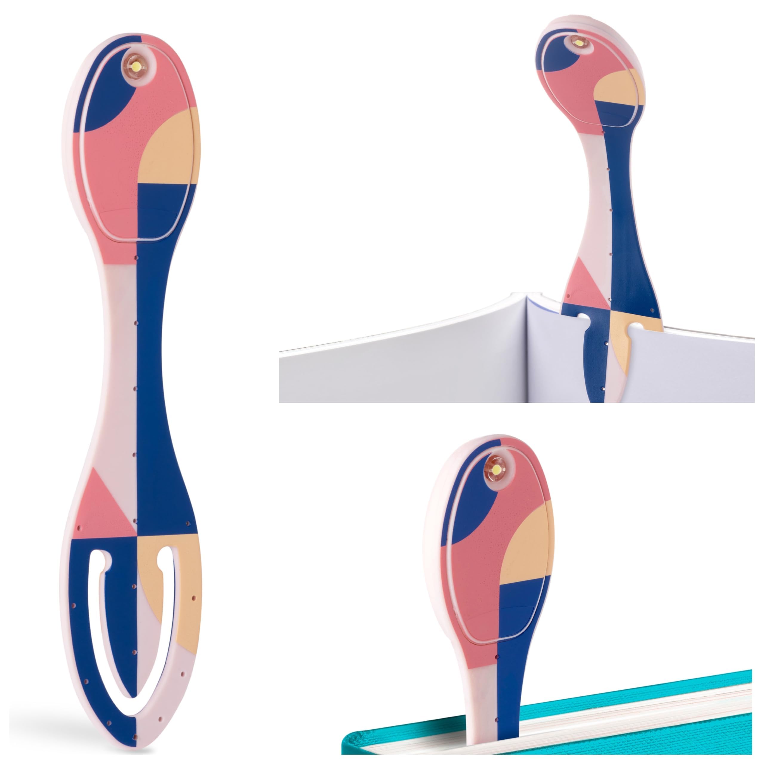 Gifts for Readers & Writers Book Light, Clip On Reading Light for Bed, 2in1 Flexilight & Bookmark, Small & Lightweight with a Soft Glow, 2 Batteries Included, Peachy Blocks