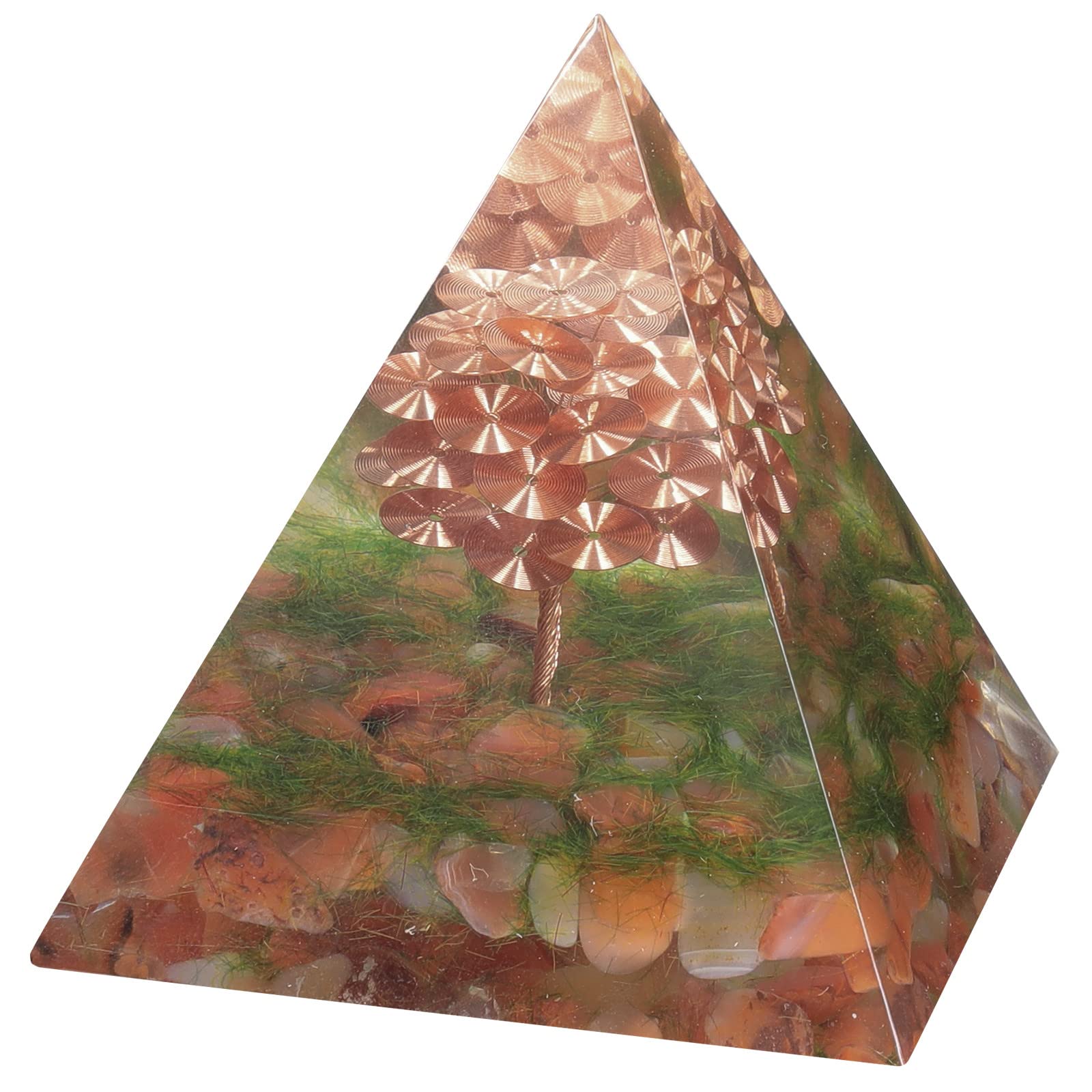 Nupuyai Carnelian Spiral Tree of Life Crystal Pyramid Ornament, Quartz Point Energy Figurine Reiki Healing Stone Pyramid