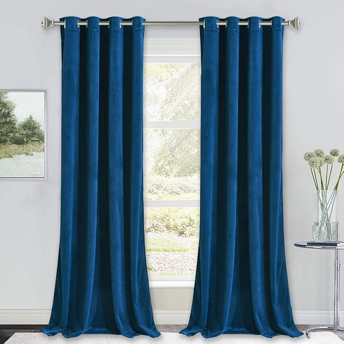 NICETOWN Blue Velvet Curtains 96 inches Soundproof Velvet