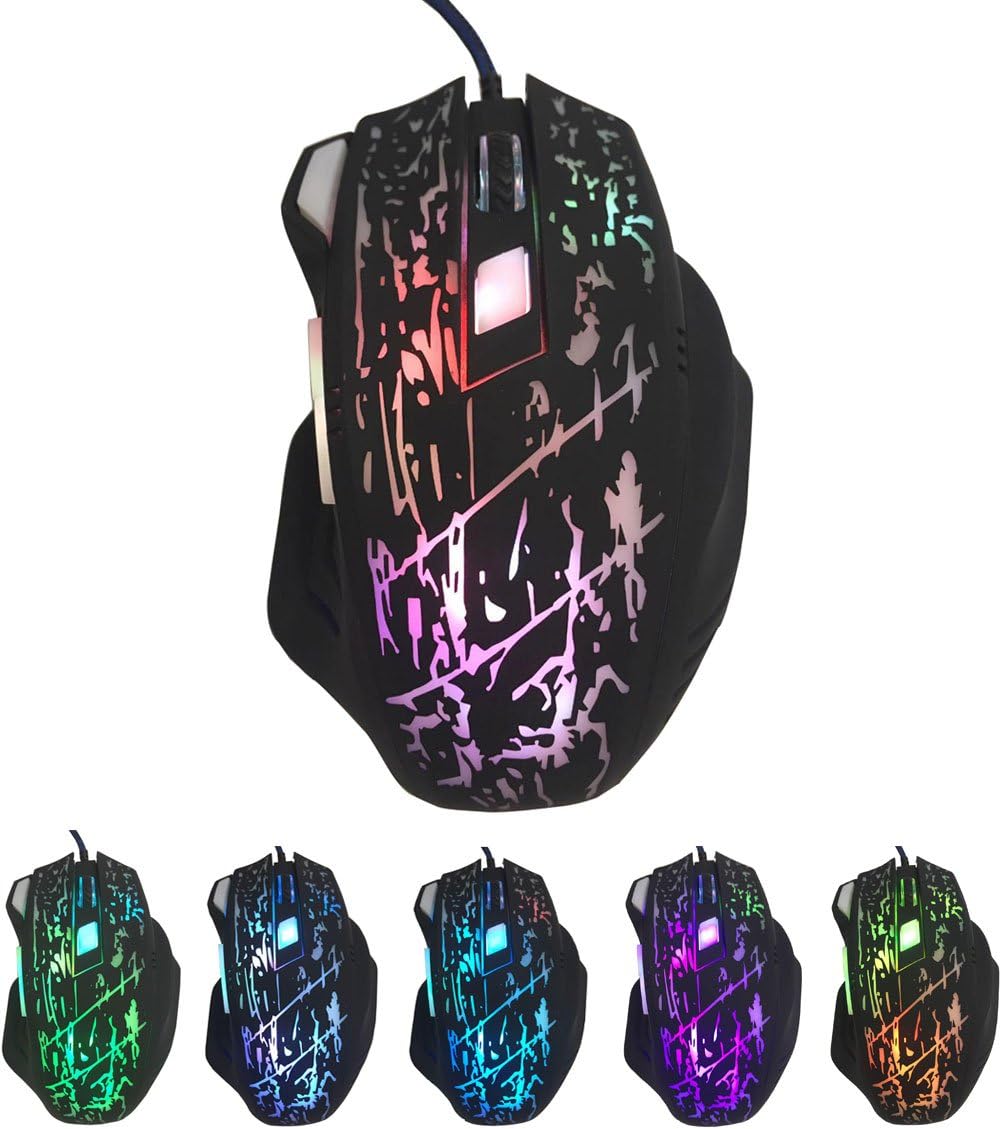 Gaming Mouse,Wired Mouse,Ergonomic Led Mouse,Cool Mouse for Laptop PC Computer Gamer (Type6-Black)