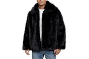 Mens Faux Fur Coat Fluffy Furry Jacket Winter Warm Coats Open Front Lapel Cardigan Plush Outerwear