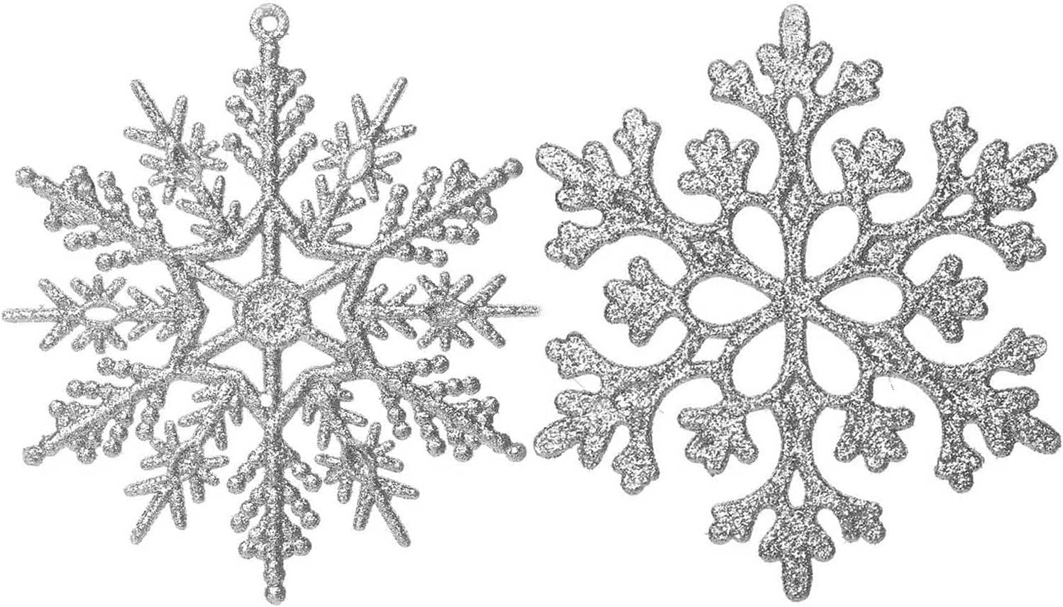Ornaments - Eokeanon 36 Pack Silver Glitter Snowflake Ornaments, Plastic Christmas Glitter Snowflake Winter Wonderland Christmas Tree Decorations, 4 Inch, Silver
