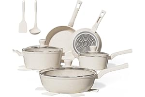 KILAY Pots and Pans Set, 14Pcs Nonstick Cookware Sets, White Granite Induction Kitchen Cooking Set with Frying Pans & Saucepans PFOS, PFOA Free (White)