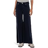 KUT from the Kloth Womens Meg High-Rise Fab Ab Wide Leg Raw Hem-Long Inseam in Navy