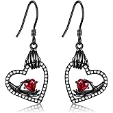 Skull Earrings Sterling Silver Skull Skeleton Hand Heart Dangle Earrings Gothic Jewelry Gifts for Women