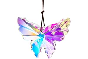H&D HYALINE & DORA 76mm Crystal Hanging Butterfly Prism Suncatcher,Rainbow Glass Butterfly Sun Catcher,AB Prism Hanging Crystals for Window Garden Home Christmas Decor