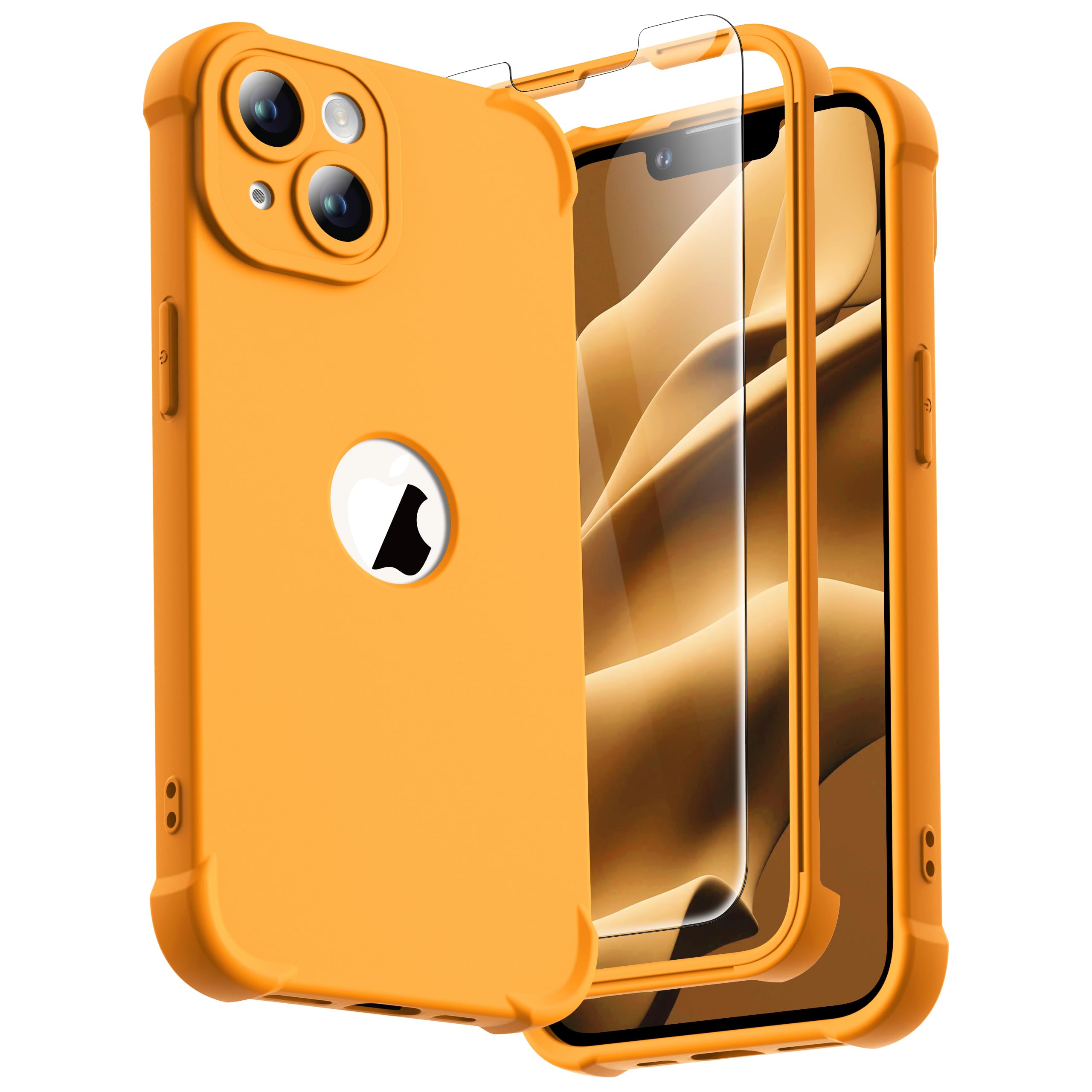 ORETECH for iPhone 14 Case 6.1 inch, with [2 Pack Screen Protector] [Camera Lens Guard] [15FT Military Grade Drop Test] 360° Shockproof Slim Fit Design Rubber Bumper Phone Cover - Yellow — image 1
