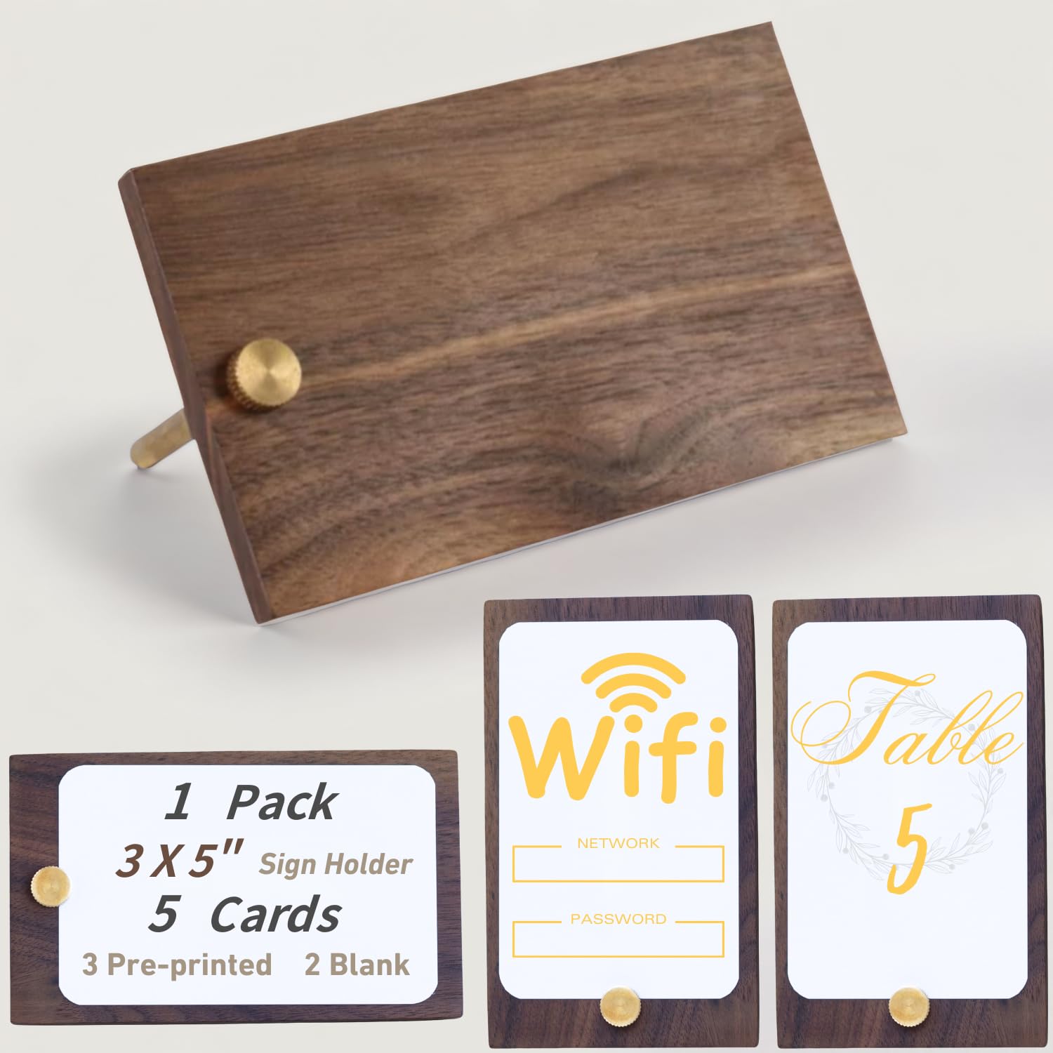 Photo 1 of Parvigo Table Sign Holder, Walnut Wood Card Holder Display WIFI Sign, QR code Sign, Place Card, Handcrafted Small Sign Holder Stand for Vendor, Airbnb, Business