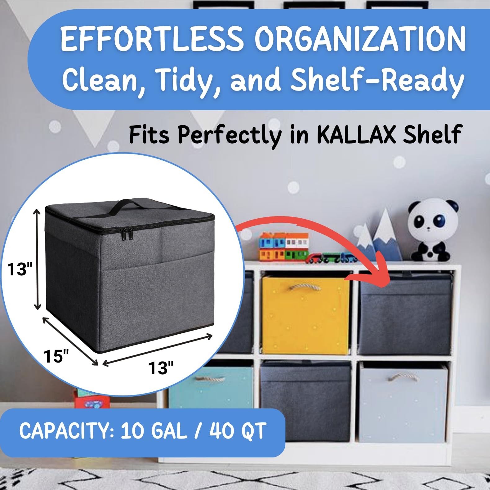 XL Toy Storage Organizer with Play Mat - Storage Bag/Box for Kids, Boys, Girls, Nursery, Playroom - Basket for Building Bricks/Blocks - Collapsible Fabric Cube Bin, 13