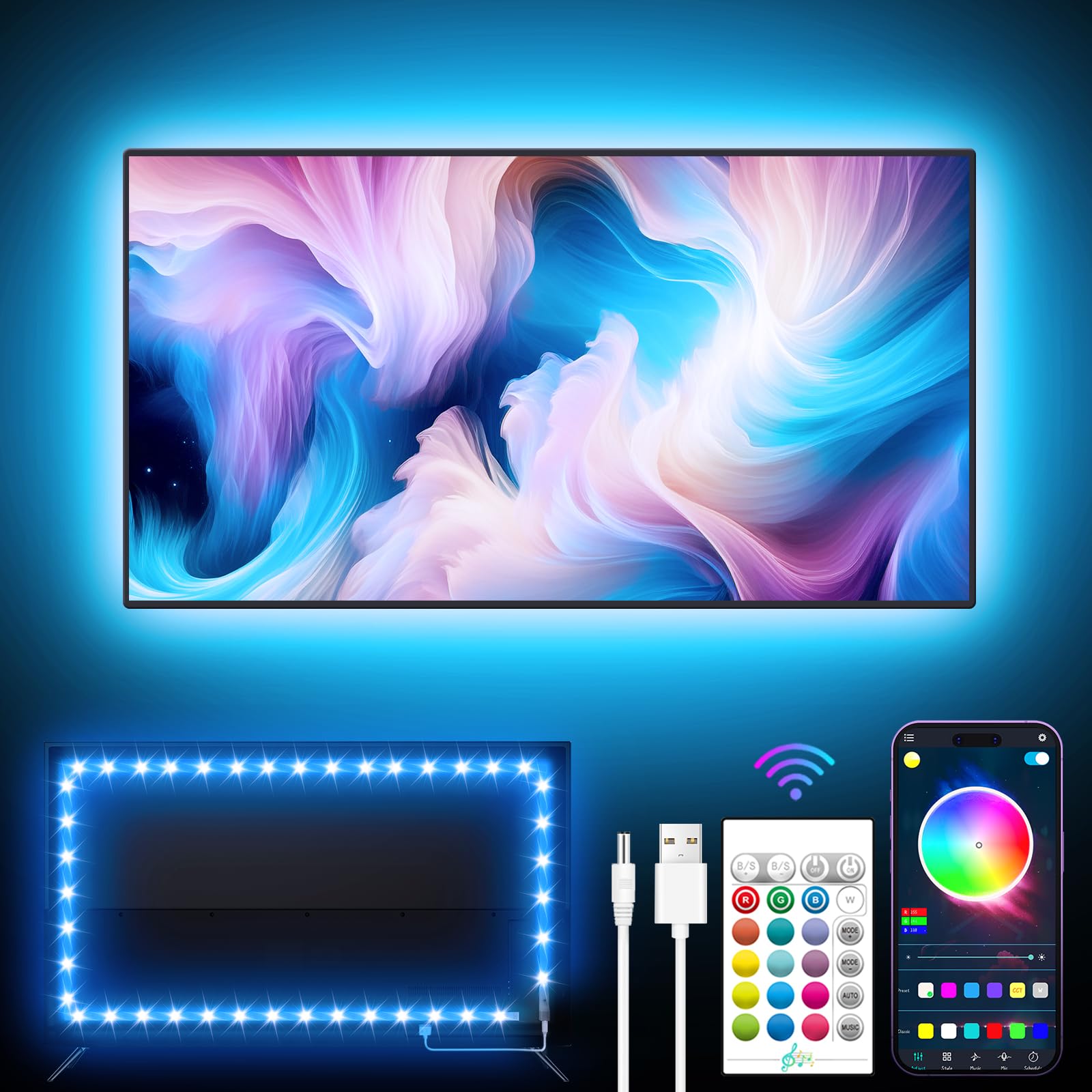GIPOYENT LED Lights for TV, 7MLED TV Backlight, for 65-85 Inch TV, Music Sync LED TV Light with Bluetooth Function - RGB Color Changing Light Strip for Home Theater (23ft)