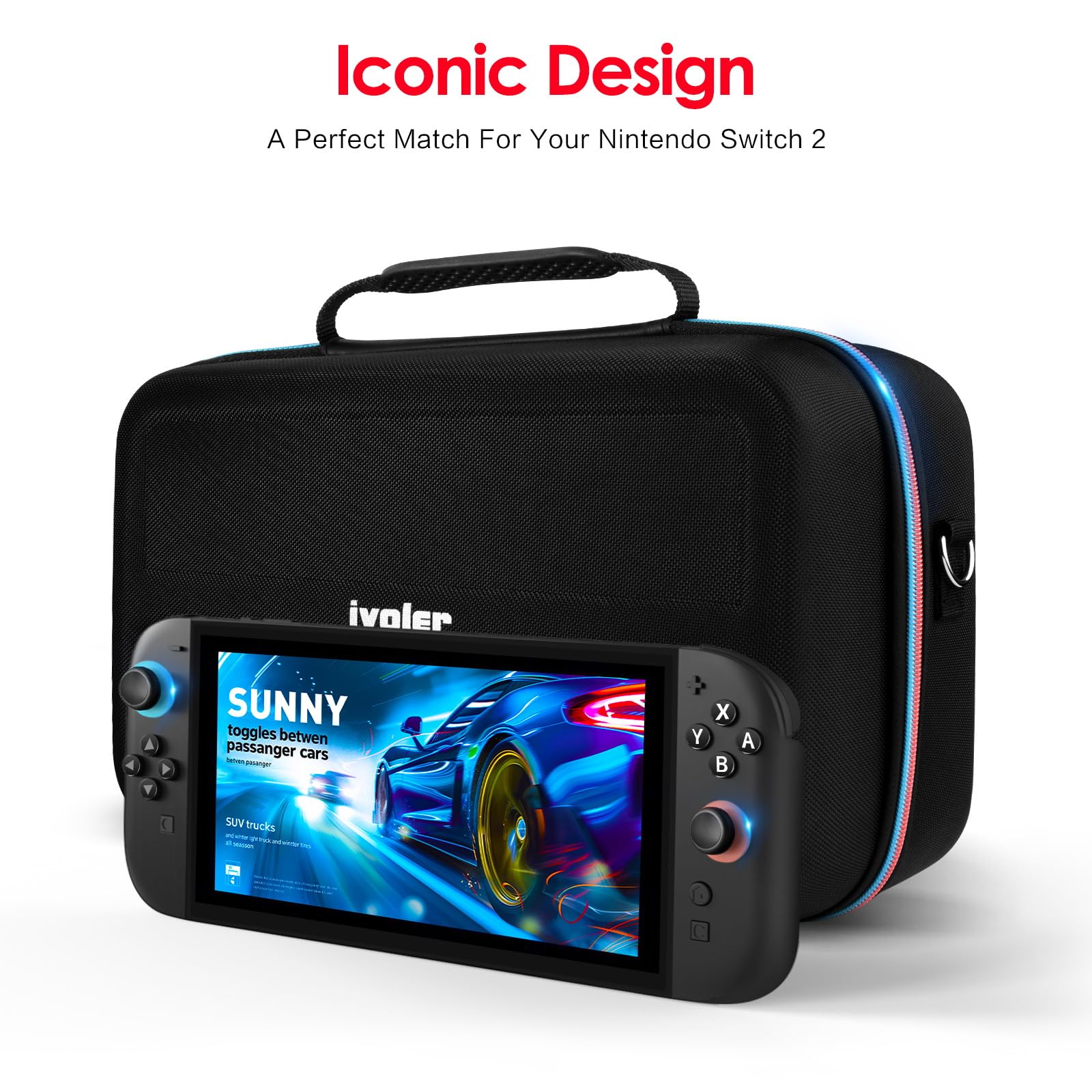 ivoler Carrying Storage All in One Case for Nintendo Switch 2 (2025),Portable Travel All Protective Hard Messenger Bag Soft Lining 20 Games for Switch 2 Console Pro Controller Accessories Black