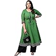 Yash Gallery Women's Cotton Slub Embroidered 3/4 Sleeve Round Neck Anarkali Kurtis for Valentine’s Day