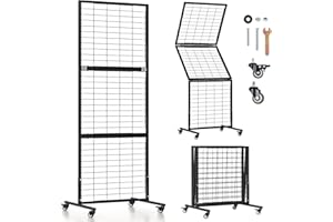 BTRAM 2 Pack Heavy Duty Foldable Gridwall Panels, Adjustable Grid Wall Panels with Braked Wheels, Suitable for Craft Merchandise Display Item Storage (Black)