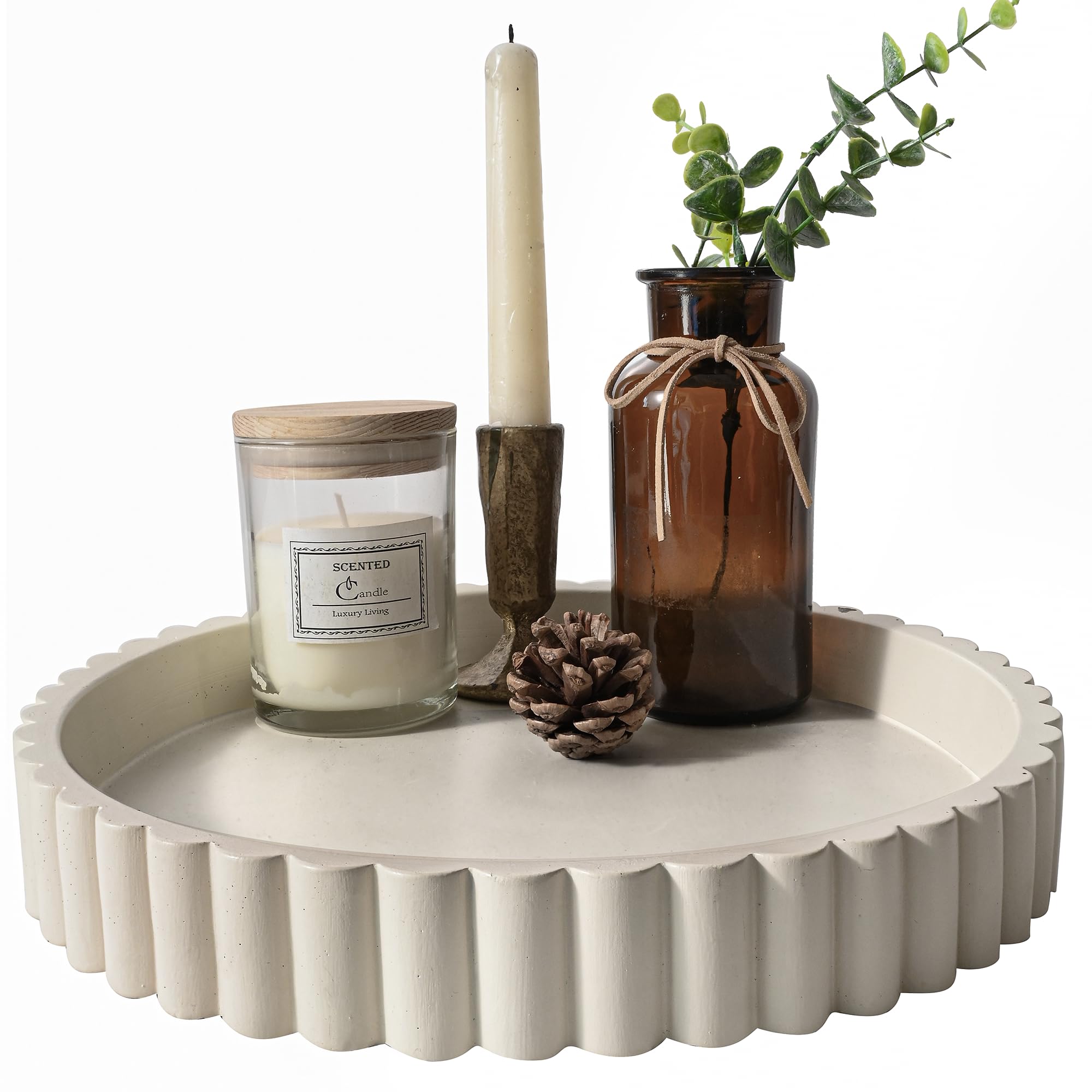 Photo 1 of 11" Concrete Round Tray for Coffee Table Decor, Modern Decorative Tray for Living Room, Home Decor Centerpiece Accents, Sturdy Coffee Table Organizer, Kitchen Island Decor