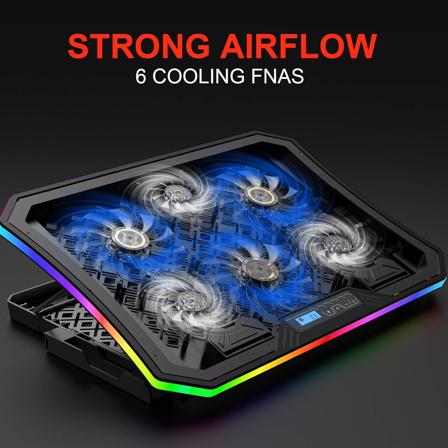 Vencci 2021 Upgrade Laptop Cooler Pad RGB Lights with 6 Cooling Fans for 15.6-17.3 Inch Laptops, 7 Height Stands, 10 Modes, 2 USB Ports in Right Side, Desk or Lap Use: Computers & Accessories