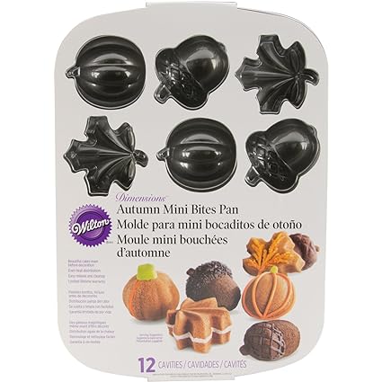Wilton Fall Autumn Cast Aluminum Mini Cakes Muffin Pan, Leaves Acorns Pumpkins