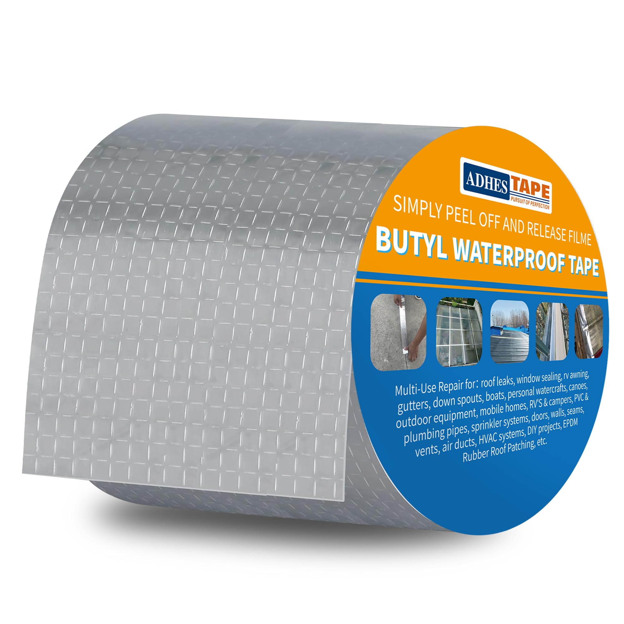 ADHES Waterproof Tape Butyl Tape Aluminum Foil Tape Sealan Tape Outdoor Use, 10cm x 5m,for RV Repair, Window, Silicone, Boat and Pipe Sealing, Glass & EDPM Rubber Roof Patching, Silver