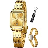 OLEVS Women's Small Gold Watch, Square Ladies Watches for Small Wrists, Dainty Fashion Luxury Dressy Analog Quartz Date Waterproof Wrist Watch for Women,Gold/Black/White/Blue/Green Face