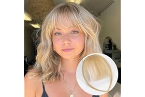 HAIRCUBE Bangs Hair 100% Human Hair Wispy Bangs, Hair Clip in Bangs, Fringe with Temples, Hairpieces for Women, Clip on Air Bangs, Hair Extension for Daily Wear Blonde 27#