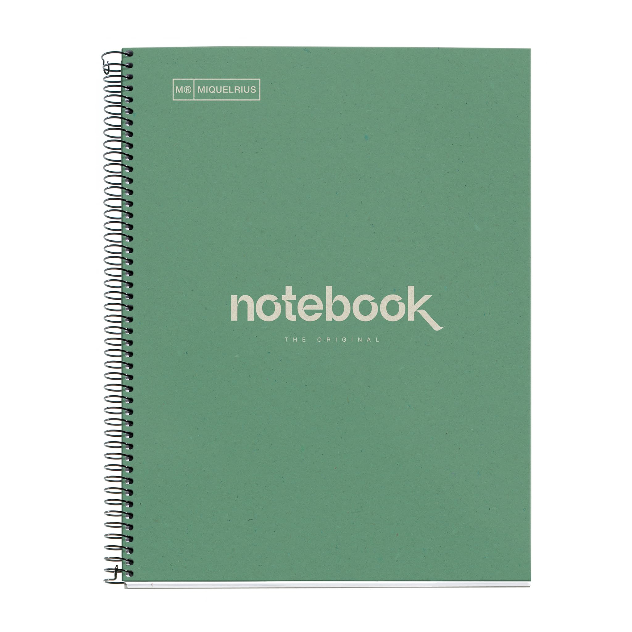 Miquelrius - Recycled notebook A4, 80 sheets of 80 g/m², 5 x 5 mm grid, recycled paper notebook (post-consumer recovery), 1 colour strip, 4 drills, recycled cover, eco mint