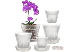 Fabulas Orchid Pot, 8 Clear Orchid Pots with Holes and 6 Saucers, 2 Each of 4.1, 4.8, 5.7 and 6.4 Inch Orchid Pots for Repott