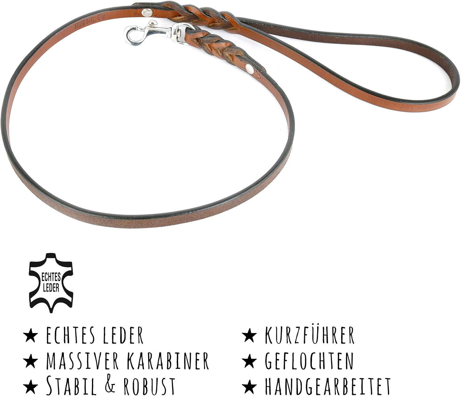MONKIMAU Short Guide Dog Leash for dogs made of Genuine Leather Braided, brown, 18mm X 100cm - Image 3