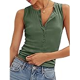 Cicy Bell Womens Henley Tank Tops Slim Fit Summer Casual Sleeveless T Shirts Going Out Ribbed Basic Tee Tops