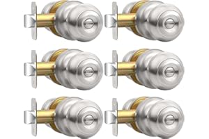 AEEKEL Privacy Door Knob, Brushed Nickel Door Knobs Interior Keyless Locks Set(6 Pack), Bedroom Bathroom Door Knob with Lock, Reversible for Left/Right Door Handle