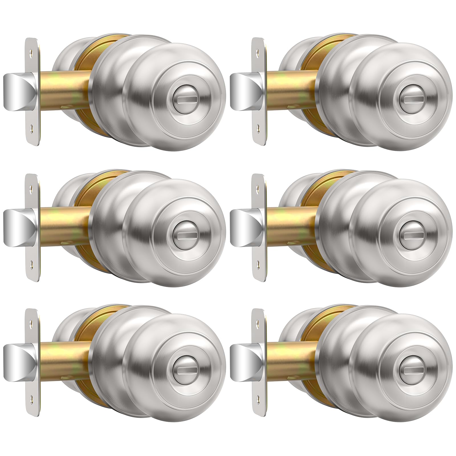 Photo 1 of 4 PACK AEEKEL Privacy Door Knob, Brushed Nickel Door Knobs Interior Keyless Locks Set( 4 pack Bedroom Bathroom Door Knob with Lock, Reversible for Left/Right Door Handle
