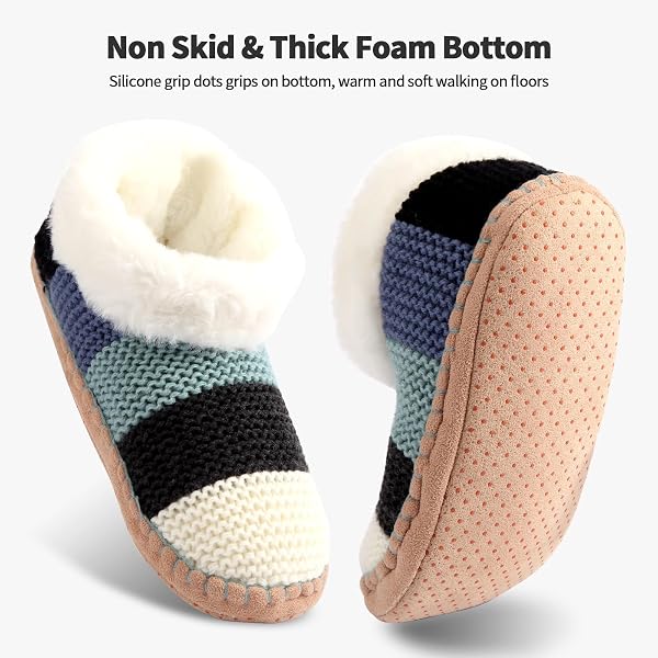 HUANSHA ANKLE KNIT SLIPPER SOCKS FOR WOMEN WITH PADDED BOTTOM, WARM LOW CUT FUZZY SLIPPER SOCK WITH NON SLIP GRIPPERS, THICK FLEECE LINED HOUSE SLIPPER SOCK SIZE 7 TO 11 FOR COZY INDOOR BEDROOM
