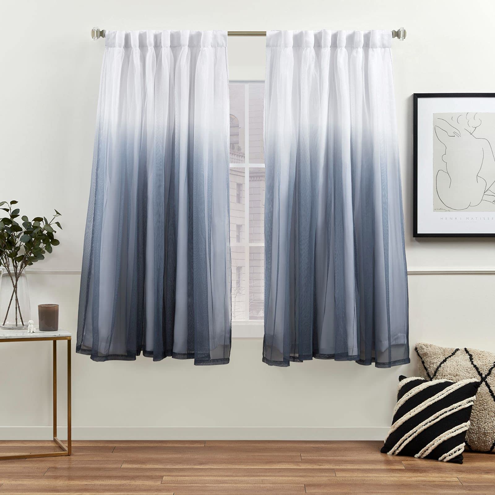 Exclusive Home Crescendo Lined Room Darkening Blackout Hidden Tab Top Curtain Panel Pair, 52"x63", Indigo, Set of 2
