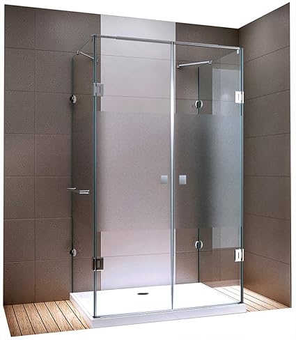 Bernstein Badshop Duschkabine U-Form 8mm ESG Rahmenlose Glas-Dusche EX412 Milchglas-Streifen - Duschabtrennung 120x80x195cm