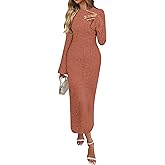 ANRABESS Womens Bodycon Maxi Dresses 2025 Fall Casual Flare Sleeve Crewneck Lounge Comfy Sexy Ribbed Knit Long Sweater Dress