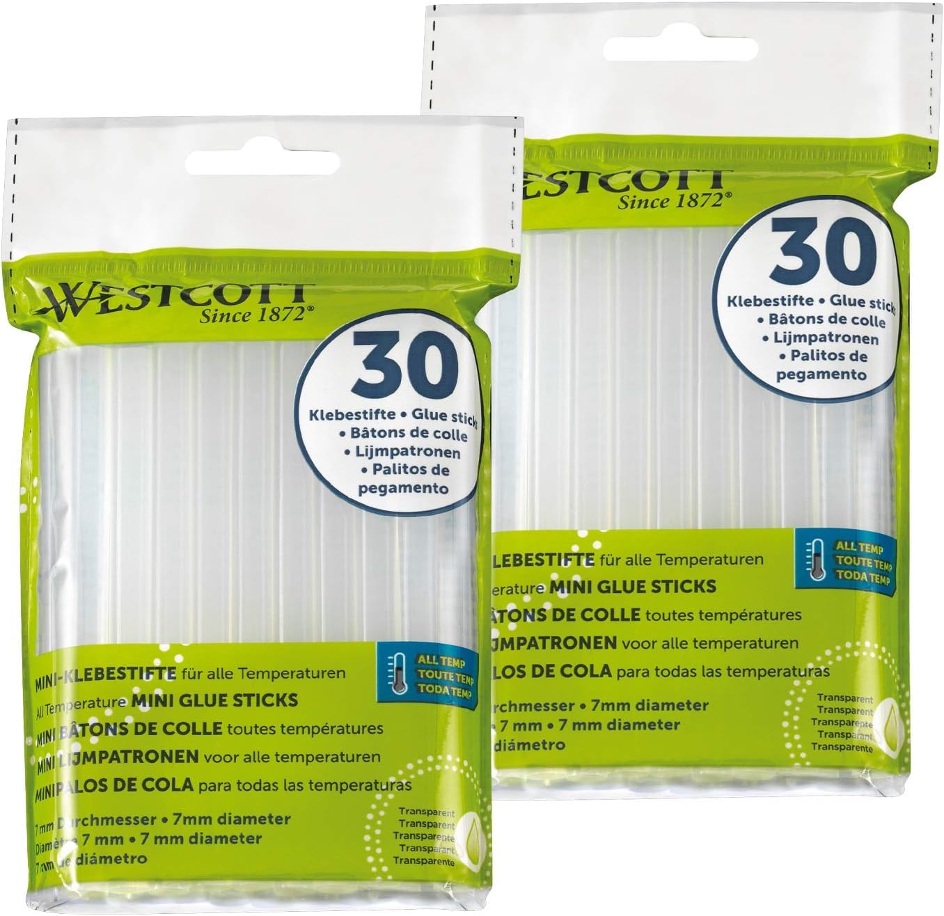 Westcott hot Glue Sticks 7mm 60 Pieces | Refill Pack Glue Sticks for Standard-Sized hot-melt Glue Gun 7 x 102mm | Transparent hot-melt Glue cartridges for All Temperature ranges | E-16838 00