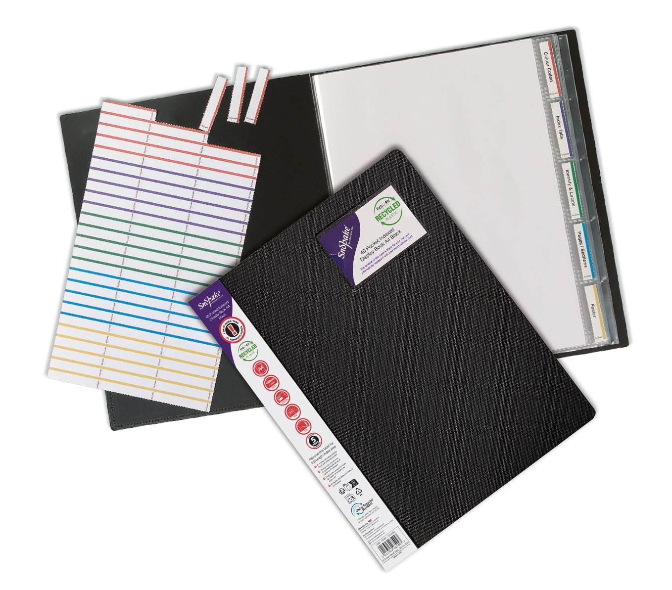 Snopake A4 Indexed Display Book 40 Pockets – Black [Pack of 1] Ref: 12340s